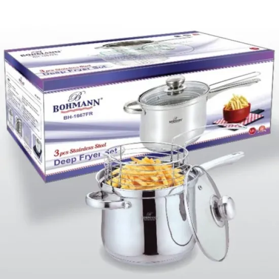 Тенджера с кошница за пържене Bohmann BH 1667FR, 3.4 л, 18 см, Индукция, Инокс