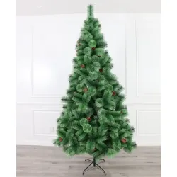 Коледна елха с вечнозелени иглички и бели връхчета - 210 см