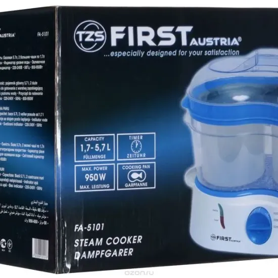 Уред за готвене на пара FIRST FA-5101, 900W, 3 прозрачни купи