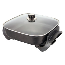 Електрически тиган за приготвяне на пица ELITE FP-1500BL, 1500W, 26х26 см, Терморегулатор, Незалепващо покритие, Сив