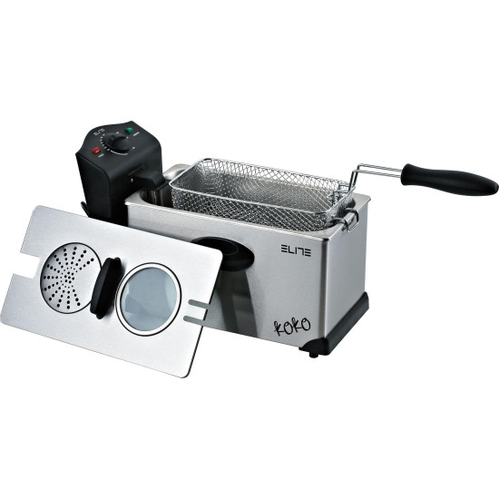 Фритюрник Elite JR-3018S-KOKO, 2000W, 3 литра, Демонтираща се кошница, Регулируем термостат 90°~190°C, Инокс