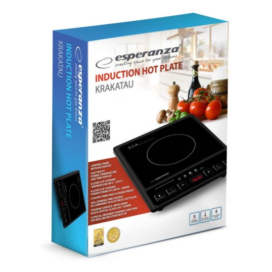 Индукционен котлон Esperanza EKH011 2000W с LED екран, 8 степени