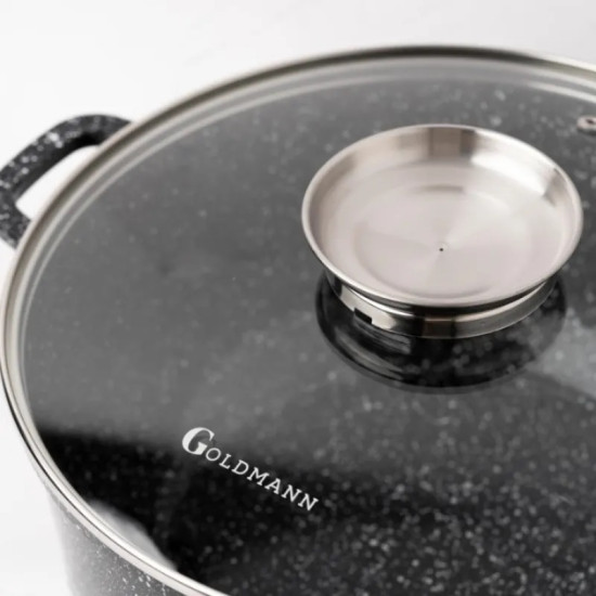 Тенджера с дозатор Goldmann GM-0332, 9.9L, 32см, Мраморно покритие, Индукция, Черен