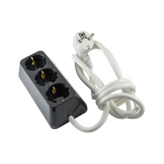 Български разклонител за контакт 3-ка черен 2m 220V 16A