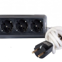 Български разклонител за контакт 3-ка черен 2m 220V 16A