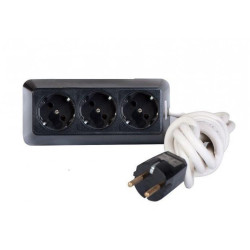 Български разклонител за контакт 3-ка черен 2m 220V 16A