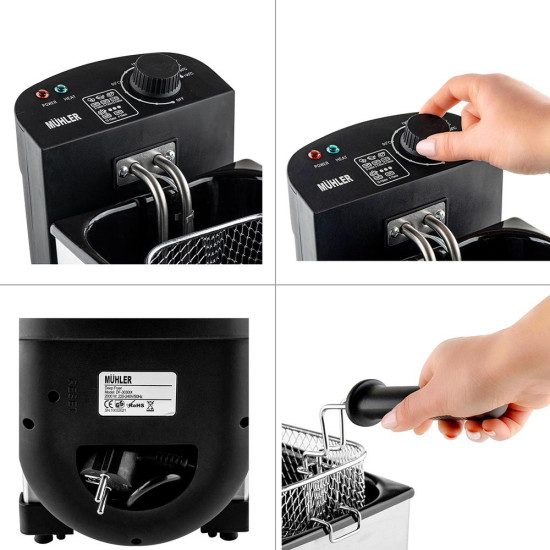 Фритюрник Muhler DF-3030IX, 2000W, 3 литра, Демонтираща се кошница, Регулируем термостат 90°~190°C, Инокс