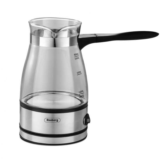 Електрическо джезве Rosberg R51165C, 600W, 500мл., Стъклено