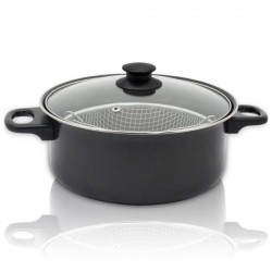 Тенджерa с кошница и капак Rosberg R51213A, 24 см, Черен