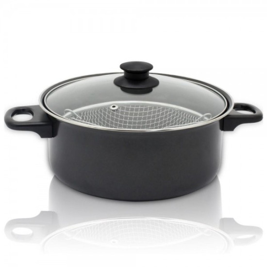 Тенджерa с кошница и капак Rosberg R51213A, 24 см, Черен