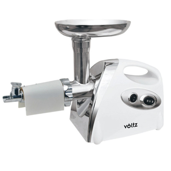 Месомелачка с приставка за домати Voltz V51991A, 1400W, Обратен ход, Аксесоари за сосове и Kubbe, Бял