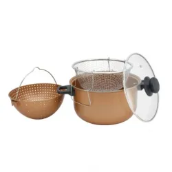 Тенджерa Voltz V51213C с гевгир и кошница за пържене, 24 см, 5л, Незалепващо покритие, Меден цвят